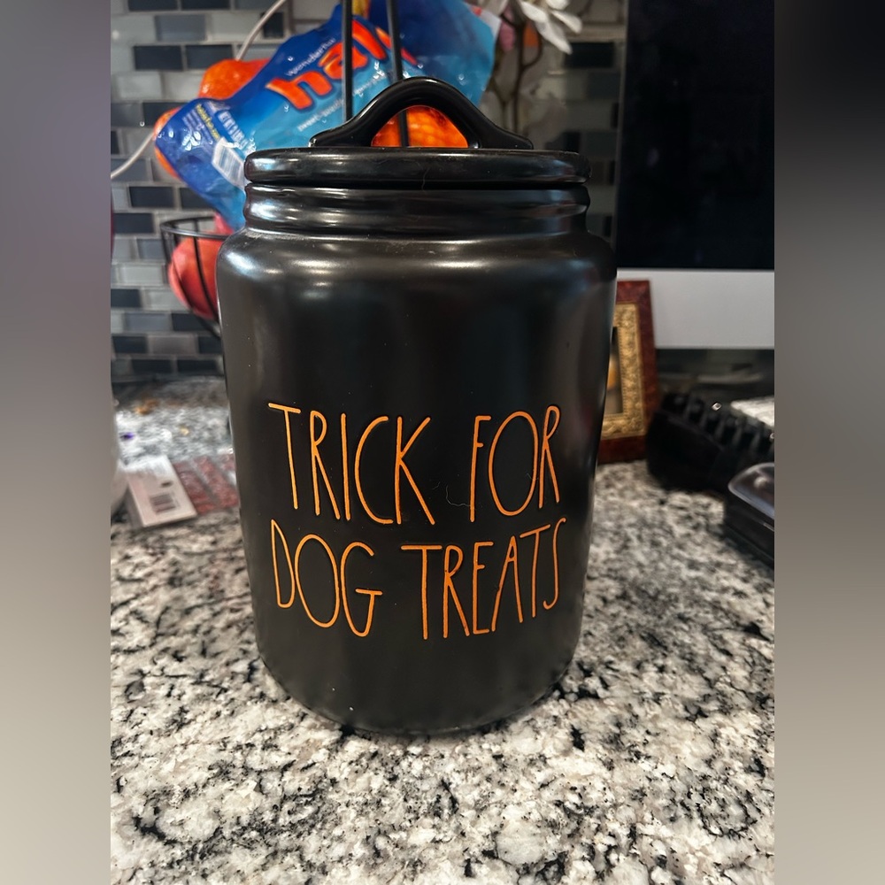 Rae Dunn “Trick for Dog Treats” jar